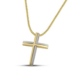 Χρυσός - Λευκόχρυσος σταυρός βάπτισης Κ14 για αγόρι. Μοντέρνο δίχρωμο σχέδιο σε παχιά αλυσίδα.