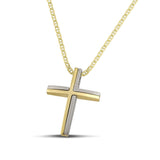 Χρυσός - Λευκόχρυσος σταυρός βάπτισης Κ14 για αγόρι. Μοντέρνο δίχρωμο σχέδιο σε «Θ» αλυσίδα.