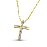 Χρυσός - Λευκόχρυσος σταυρός βάπτισης Κ14 για αγόρι. Μοντέρνο δίχρωμο σχέδιο σε «Θ» αλυσίδα.
