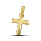 Μοντέρνος σταυρός βάπτισης για αγόρι από χρυσό Κ14 γυαλιστερός με καμπύλες. 