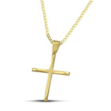 Χρυσός βαφτιστικός σταυρός Κ14, με κλασσικό σχεδιασμό. Ανδρικό χειροποίητο κόσμημα περασμένο σε κλασσικό αλυσίδα.
