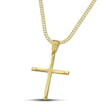 Χρυσός βαφτιστικός σταυρός Κ14, με κλασσικό σχεδιασμό. Ανδρικό χειροποίητο κόσμημα περασμένο σε χοντρή αλυσίδα.