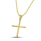 Χρυσός βαφτιστικός σταυρός Κ14, με κλασσικό σχεδιασμό. Ανδρικό χειροποίητο κόσμημα περασμένο σε «Θ» αλυσίδα.