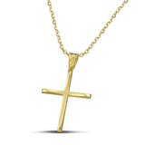 Χρυσός βαφτιστικός σταυρός Κ14, με κλασσικό σχεδιασμό. Ανδρικό χειροποίητο κόσμημα περασμένο σε αλυσίδα με κρίκους.