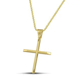 Χρυσός βαφτιστικός σταυρός Κ14 για άντρα. Χειροποίητο κόσμημα με ελαφριά κατασκευή. Περασμένος σε χρυσή αλυσίδα.