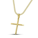 Χρυσός βαφτιστικός σταυρός Κ14 για άντρα. Χειροποίητο κόσμημα με ελαφριά κατασκευή. Περασμένος σε χρυσή αλυσίδα.