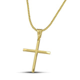 Χρυσός βαφτιστικός σταυρός Κ14 για άντρα. Χειροποίητο κόσμημα με ελαφριά κατασκευή. Περασμένος σε παχιά αλυσίδα.