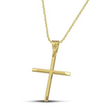 Χρυσός βαφτιστικός σταυρός Κ14 για άντρα. Χειροποίητο κόσμημα με ελαφριά κατασκευή. Περασμένος σε λεπτή αλυσίδα.