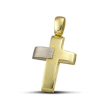 Ανδρικός χρυσός σταυρός βάπτισης Κ14 ματ με λευκόχρυση λεπτομέρεια