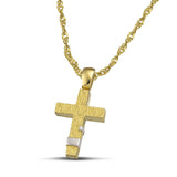 Μοντέρνος βαπτιστικός σταυρός για αγόρι από χρυσό Κ14. Πιστοποιημένη χειροποίηση κατασκευή, φορεμένη σε παχιά αλυσίδα.