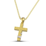 Μοντέρνος βαπτιστικός σταυρός για αγόρι από χρυσό Κ14. Πιστοποιημένη χειροποίηση κατασκευή, φορεμένη σε «Θ» αλυσίδα