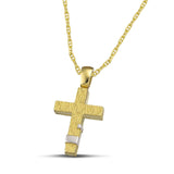Μοντέρνος βαπτιστικός σταυρός για αγόρι από χρυσό Κ14. Πιστοποιημένη χειροποίηση κατασκευή, φορεμένη σε «Θ» αλυσίδα.