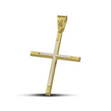 Ανδρικός χρυσός σταυρός βάπτισης Κ14 με λευκόχρυσο σχέδιο