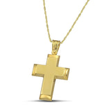 Ανδρικός χρυσός σταυρός βάπτισης Κ14 ματ με λεπτή, στριφτή αλυσίδα.