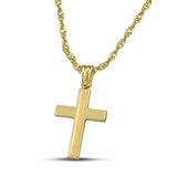 Βαπτιστικός σταυρός από χρυσό Κ14 για άντρα. Κλασσικό σχέδιο με ματ γραμμή και πλεκτή αλυσίδα.