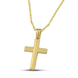 Βαπτιστικός σταυρός από χρυσό Κ14 για άντρα. Κλασσικό σχέδιο με ματ γραμμή και «Θ» αλυσίδα.