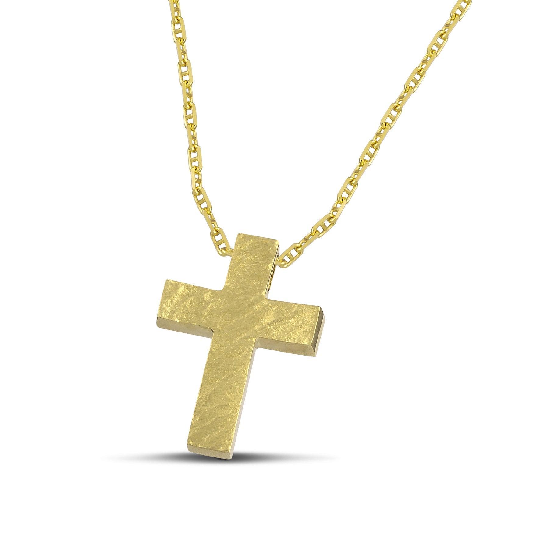 Ανδρικός σταυρός βάπτισης από χρυσό Κ14, ανάγλυφος, με «Θ» αλυσίδα.