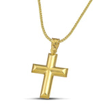 Κλασσικός χρυσός βαπτιστικός σταυρός Κ14 για αγόρι, περασμένος σε πυκνή αλυσίδα.