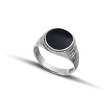 Ασημένιο δαχτυλίδι 925 με μαύρο σμάλτο επιπλατινωμένο - themelidisjewels