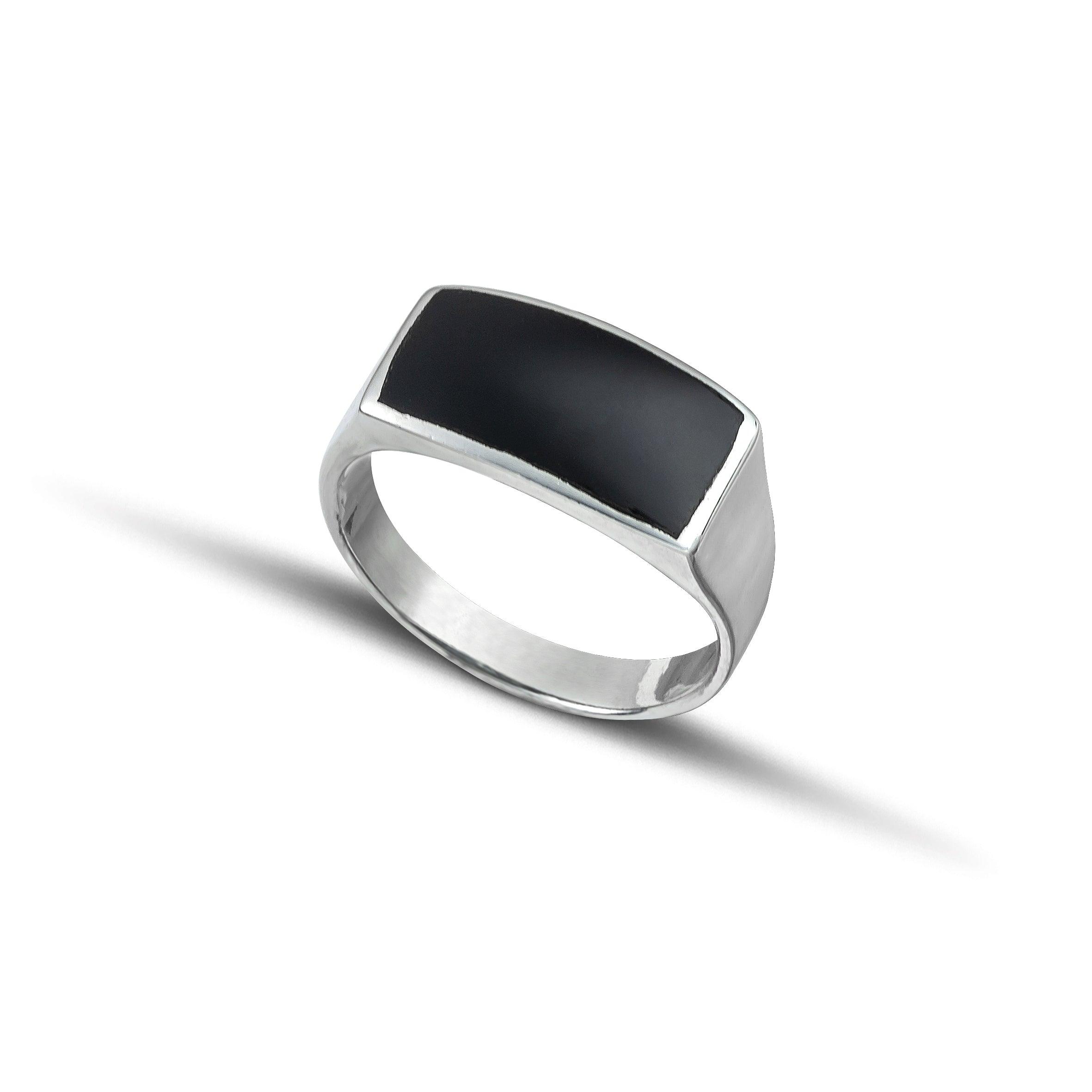 Ασημένιο δαχτυλίδι 925 με μαύρο σμάλτο επιπλατινωμένο - themelidisjewels