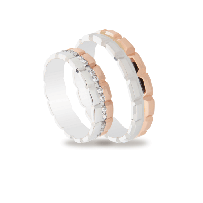 Βέρες Σετ Λευκόχρυσες Ροζ Χρυσές με Σχέδιο και Ζιργκόν MASCHIO FEMMINA TMF-102 - themelidisjewels