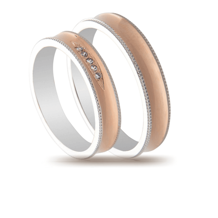 Βέρες Σετ Λευκόχρυσες Ροζ Χρυσές με Σχέδιο και Ζιργκόν MASCHIO FEMMINA TMF-75 - themelidisjewels