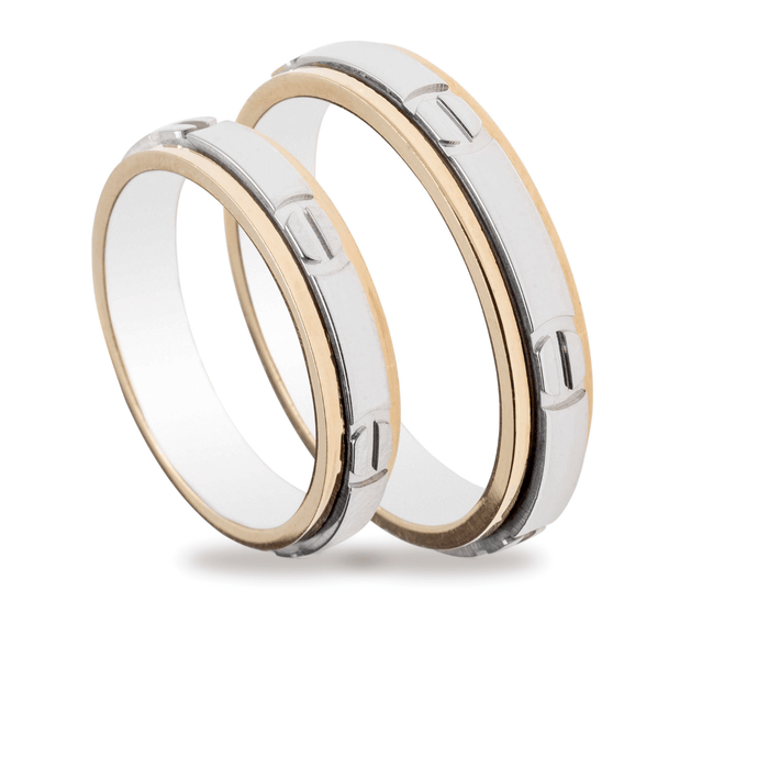 Βέρες Σετ Λευκόχρυσες Χρυσές με Σχέδια MASCHIO FEMMINA TMF-69 - themelidisjewels