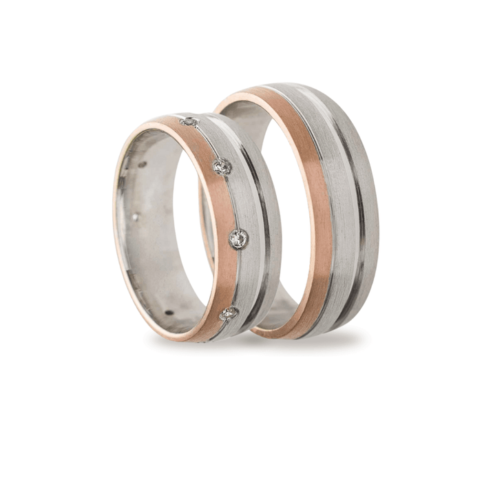 Βέρες Σετ Ροζ Χρυσές Λευκόχρυσες Λουστράτες με Ζιργκόν MASCHIO FEMMINA TMF-10 - themelidisjewels