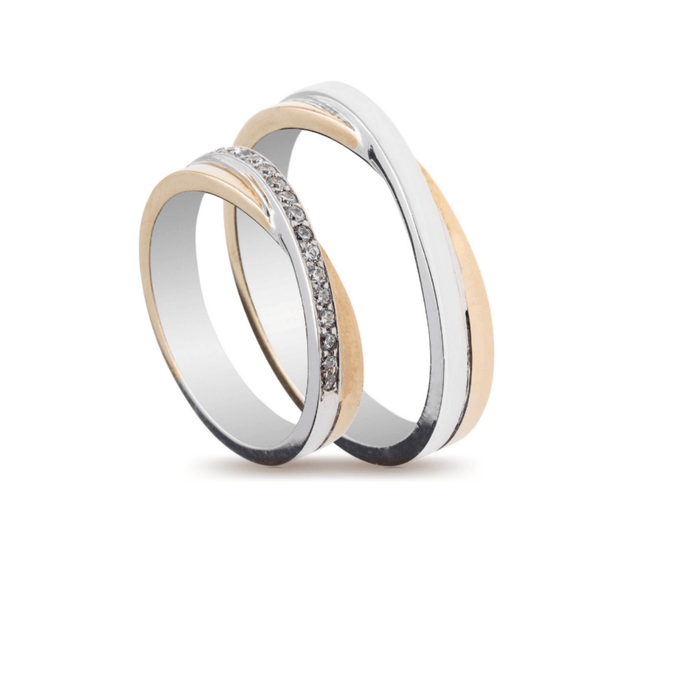 Βέρες Σετ Χρυσές Λευκόχρυσες Λουστράτες με Ζιργκόν MASCHIO FEMMINA TMF-47 - themelidisjewels