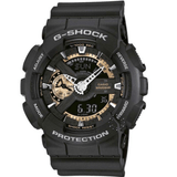 Καταδυτικό ρολόι χρονογράφος Casio G-Shock GA-110RG-1AER με μαύρο καουτσούκ λουράκ, μαύρο καντράν και στεγανότητα 20ATM-200Μ. 