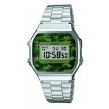 CASIO Vintage Silver Stainless Steel Green Bracelet Camo A-168WEC-3EF