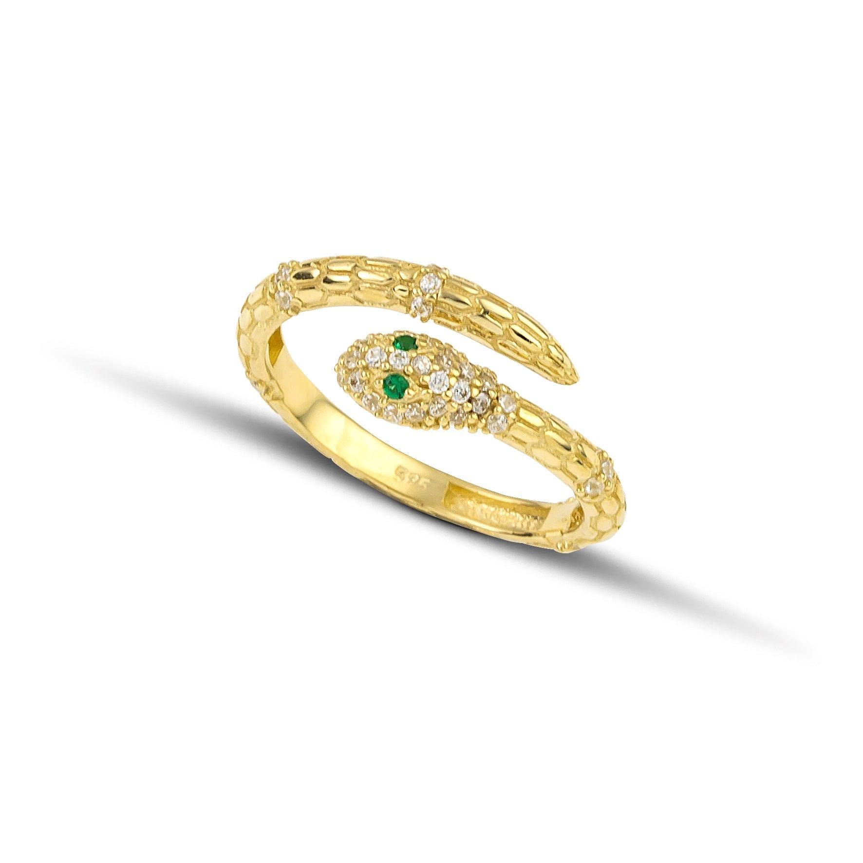 Δαχτυλίδι φίδι χρυσό Κ14 με ζιργκόν.