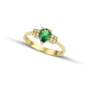 Δαχτυλίδι Χρυσό Κ14 Δάκρυ με Πράσινη Πέτρα