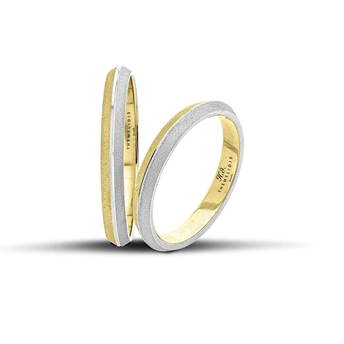 Δίχρωμες βέρες γάμου 3mm από χρυσό και λευκόχρυσο με ματ φινίρισμα, χειροποίητης κατασκευής.