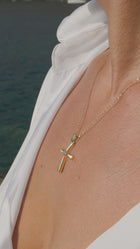 Βαπτιστικός Σταυρός για Κορίτσι MCS085 Χρυσός 14K Σαγρέ & Λουστρέ με Κεντρικό Ζιργκόν