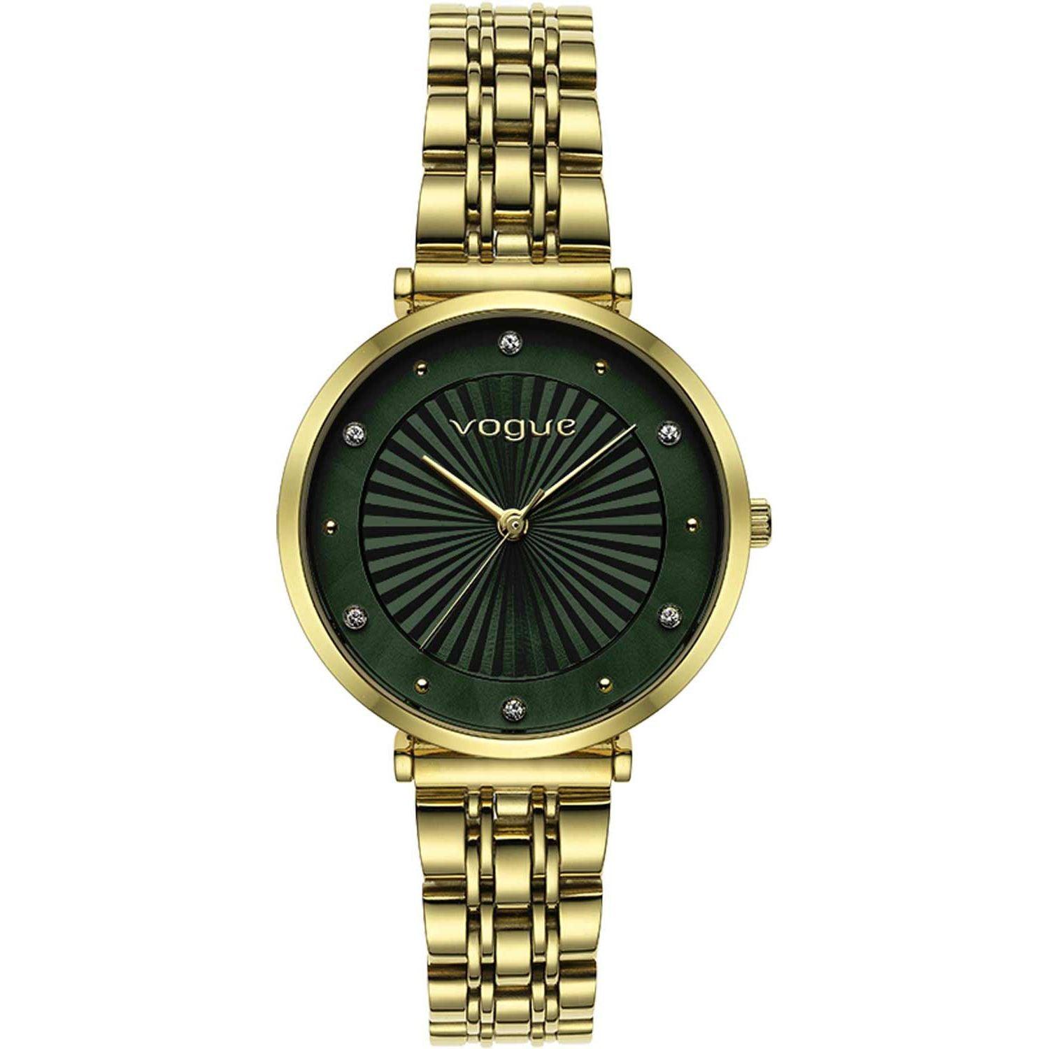 Γυναικείο ρολόι Vogue New Bliss 2020815344 με χρυσό ατσάλινο μπρασελέ και πράσινο καντράν διαμέτρου 32mm με ζιργκόν.