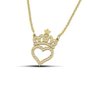Κολιέ χρυσό γυναικείο 14Κ με καρδιά, κορώνα και ζιργκόν NL019.