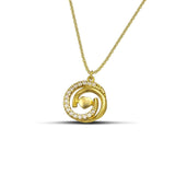 Γυναικείο χρυσό κολιέ 9Κ με κυκλικό μοτίφ, καρδιά και πέτρες NL035.
