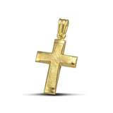 Μίνιμαλ γυναικείος σταυρός σαγρέ από χρυσό Κ14. Χειροποίητη πιστοποιημένη κατασκευή.