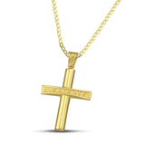 Χρυσός σταυρός βάπτισης Κ14 ανάγλυφος για κορίτσι. Φορεμένος σε κλασσική αλυσίδα. 