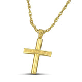 Χρυσός σταυρός βάπτισης Κ14 ανάγλυφος για κορίτσι. Φορεμένος σε πλεκτή αλυσίδα. 