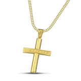Χρυσός σταυρός βάπτισης Κ14 ανάγλυφος για κορίτσι. Φορεμένος σε πλεκτή αλυσίδα. 