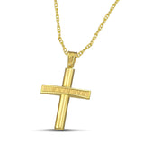 Χρυσός σταυρός βάπτισης Κ14 ανάγλυφος για κορίτσι. Φορεμένος σε «Θ» αλυσίδα. 