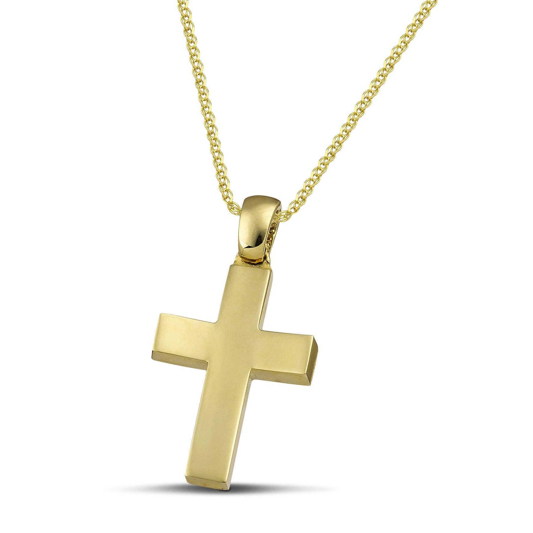 Βαπτιστικός χρυσός ματ σταυρός Κ14 για κορίτσι, με πλεκτή αλυσίδα.