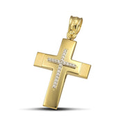 Χρυσός βαφτιστικός σταυρός Κ14 με ζιργκόν και διαμάντια. Γυναικείο χειροποίητο κόσμημα 