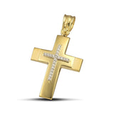 Χρυσός βαφτιστικός σταυρός Κ14 με ζιργκόν. Γυναικείο χειροποίητο κόσμημα 