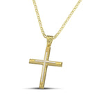 Βαπτιστικός Σταυρός για Κορίτσι CS035 Χρυσός 14K Ανάγλυφος με Λευκόχρυσο Σχέδιο