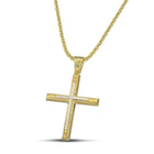 Βαπτιστικός Σταυρός για Κορίτσι CS035 Χρυσός 14K Ανάγλυφος με Λευκόχρυσο Σχέδιο