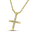 Βαπτιστικός Σταυρός για Κορίτσι CS048 Χρυσός 14K Ανάγλυφος με Ζιργκόν και Λευκόχρυσες Λεπτομέρειες