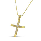 Βαπτιστικός Σταυρός για Κορίτσι CS048 Χρυσός 14K Ανάγλυφος με Ζιργκόν και Λευκόχρυσες Λεπτομέρειες